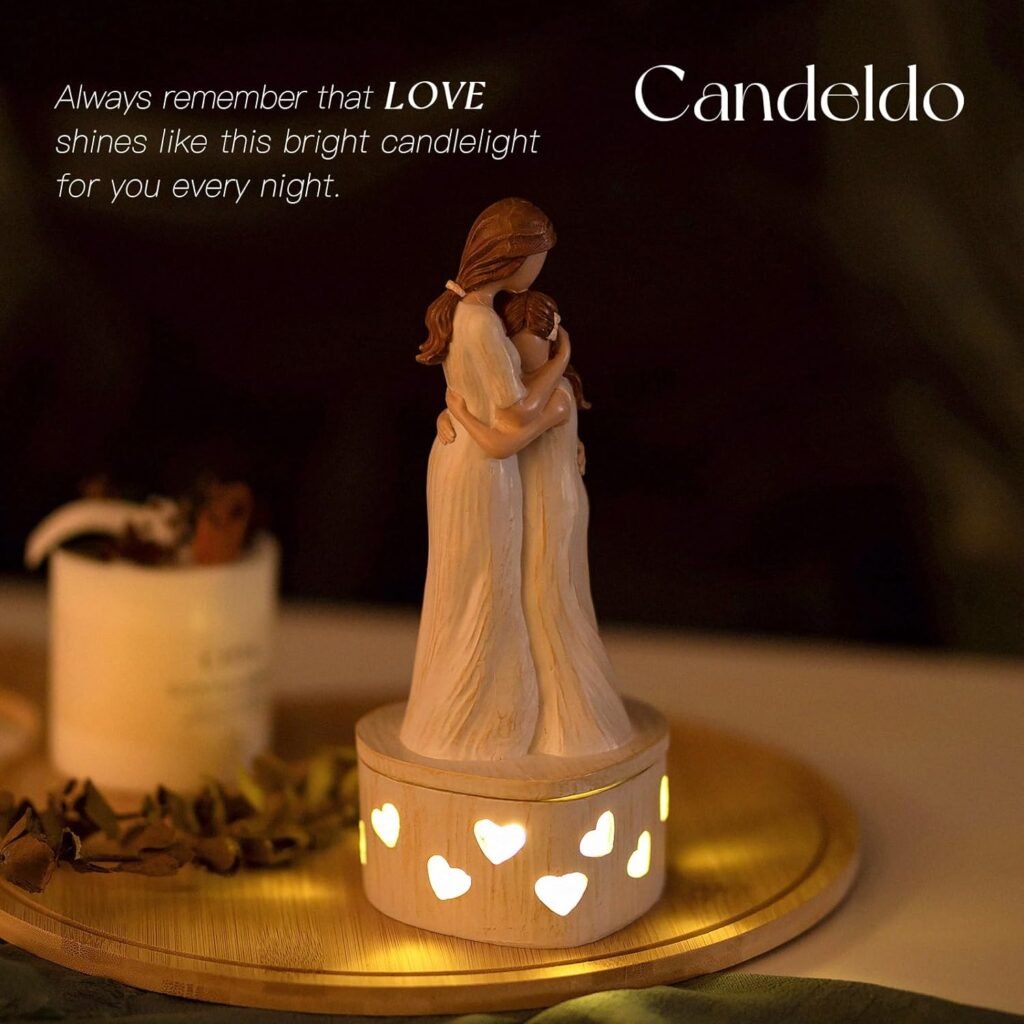 Candeldo Gifts for Mom from Daughter Unique Birthday Gifts Ideas for Daughter Candle Holder Figurine for Mom Christmas Mother Daughter Statue