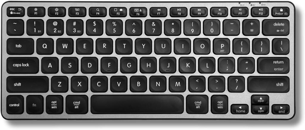 Macally Small Bluetooth Keyboard for Mac, PC, iOS, iPad, Android, Smart TV - Rechargeable Compact Wireless Keyboard 78-Keys / 13 Shortcuts - (Pair 3 Devices) Portable Bluetooth Keyboard - Space Gray